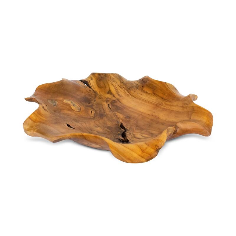 20" Solid Wood Decorative Fruit Bowl - Hand Carved Rustic Serving Tray, Natural Wood Centerpiece - 20" diameter x 3" tall