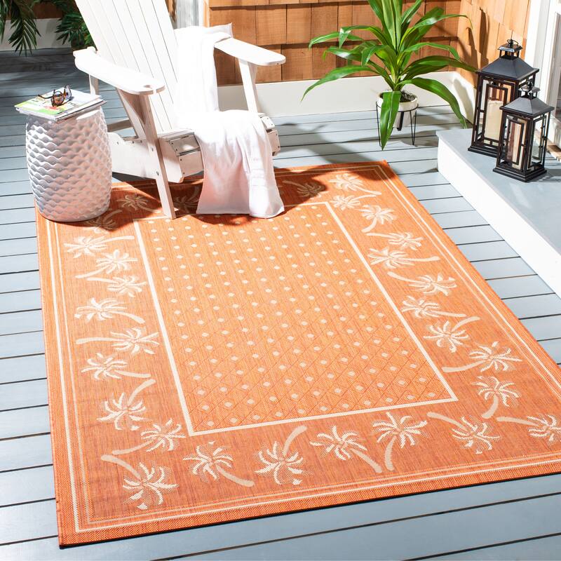 SAFAVIEH Courtyard Merilin Indoor/ Outdoor Geometric Area Rug - 2'7" x 5' - Rust/Sand