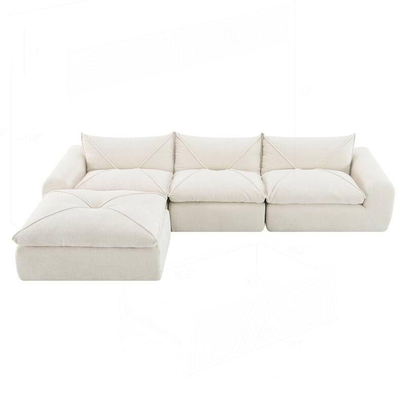 Versatile Compressed Sofa with Integrated Cushions and Movable Ottoman