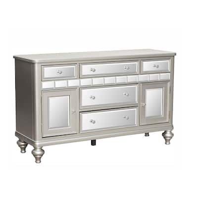 Jomo Sideboard Buffet Console, Mirror Front, 5 Drawers Silver, 57 Inch