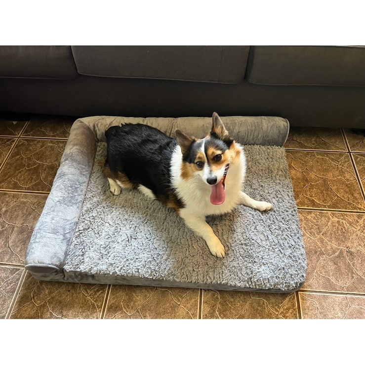 LCM Home Fashions Deluxe Orthopedic Bolstered Gray Sofa Pet Bed - L Sofa