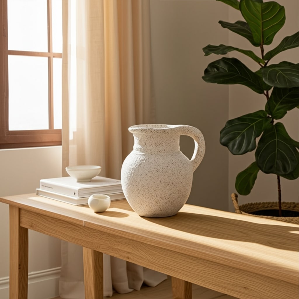 Pottery Vase Handcrafted Textured Surface and Rustic Handle Design