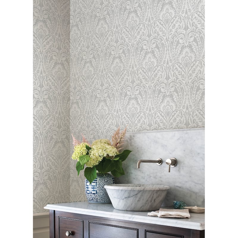 A-Street Prints Berkshire Grey Damask Wallpaper