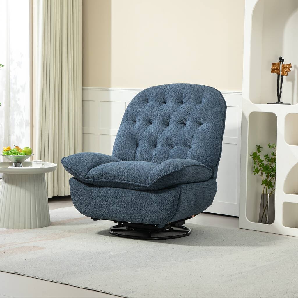 360° Swivel Recliner Adjustable Chair Chenille Glider Swivel Reclining Sofa Chair with Black Metal Round Base