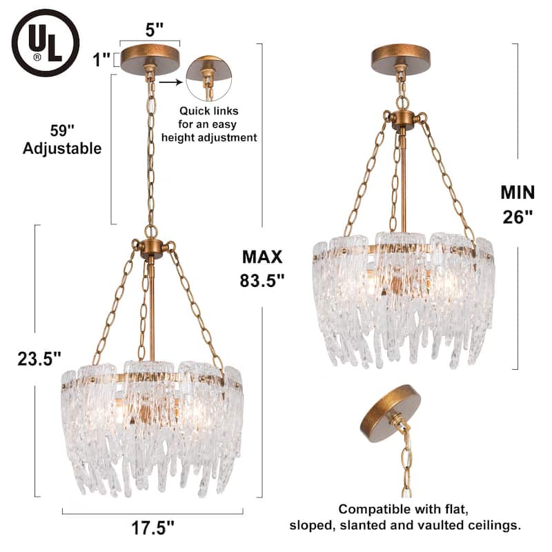 Alegate Modern Gold 4-Light Drum Glass Chandelier for Dining Living Room