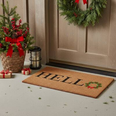 HomeRoots 24" X 36" Brown Black And Green Christmas Outdoor Coir Door Mat - 24.00' X '36.00