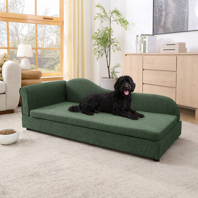 Oversized Pet Sofa, Elegant Modern Linen Fabric Elevated Dog Sofa Bed, Oversized Rectangular Pet Bed with Backrest & Armrest