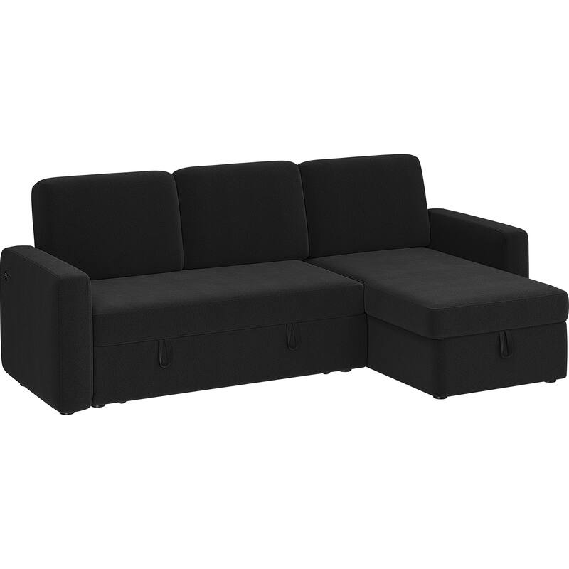 Yaheetech L-Shaped Reversible Sectional Sofa with Pull Out Bed & Storage - 83"x 57.5"x33" - Black