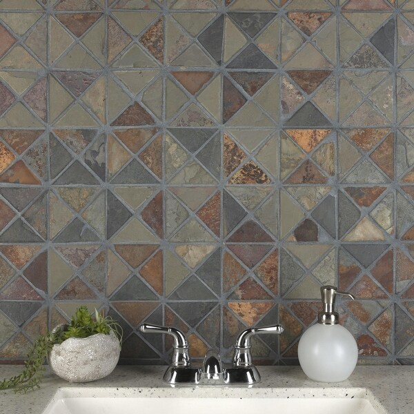 SomerTile Crag TriSquare Sunset Slate 12" x 12" x 10 mm Natural Stone Mosaic Tile (5 tiles/5.11 sqft.). Opens flyout.