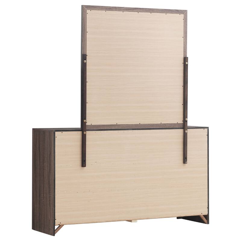 Sili Wide Dresser with Rectangular Mirror, 6 Drawers, Barrel Oak Brown