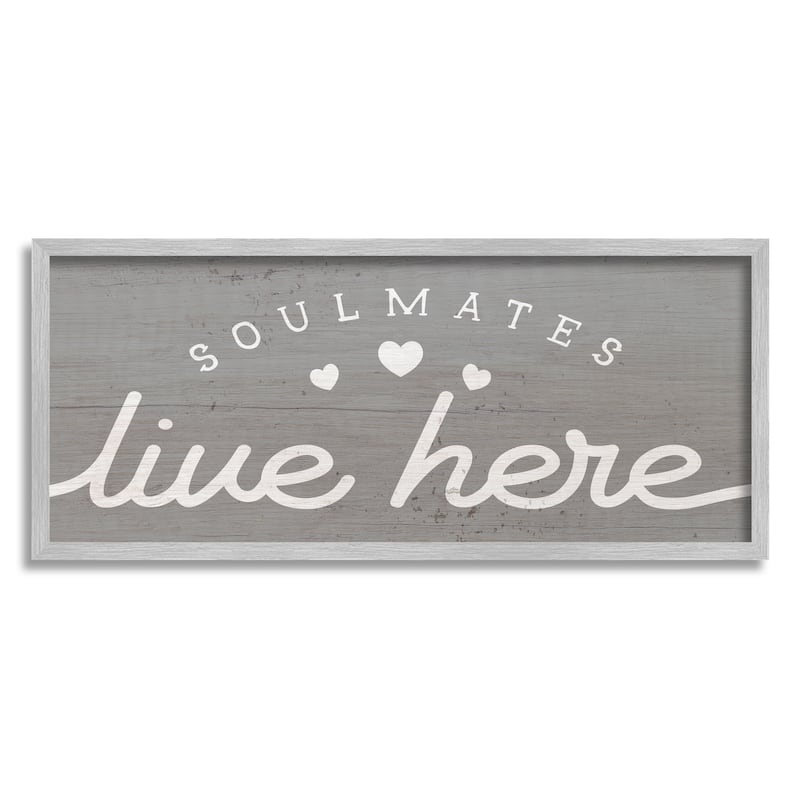 Stupell Soulmates Live Here Phrase Romantic Inspiration Heart Trio Framed Wall Art - 24 x 10 - Grey