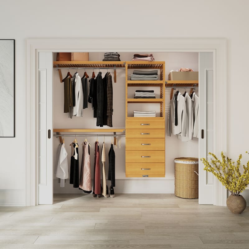 John Louis Home Solid Wood Reach-In Closet System with 5-Drawers Honey Maple