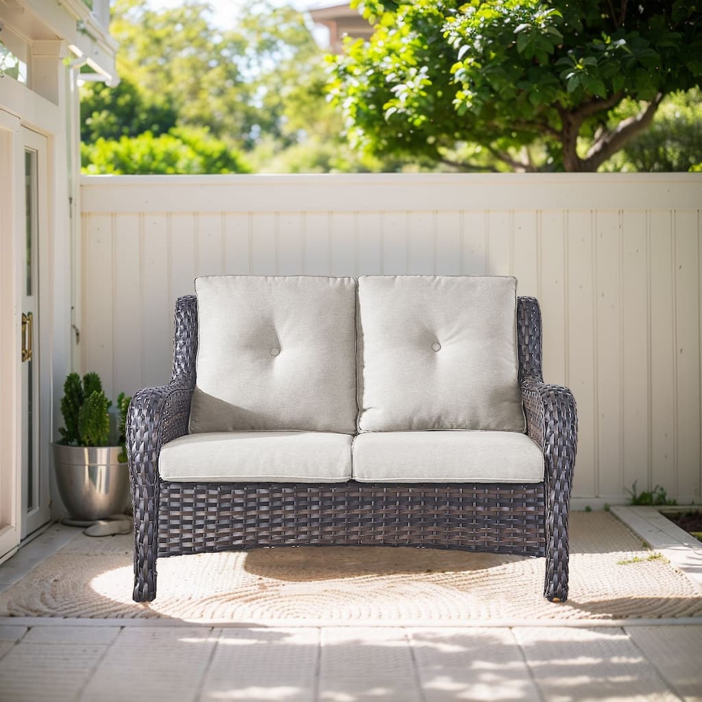 Outdoor Loveseat Sofa 2-Seat Sofa Brown-Beige - Brown