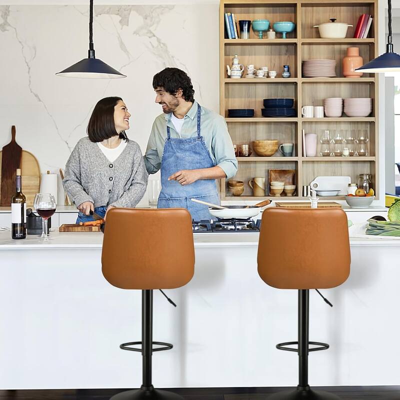 BOSSIN Bar Stools,Counter Heigh Faux Leather Adjustable Bar Stools with Back, Dining Chair