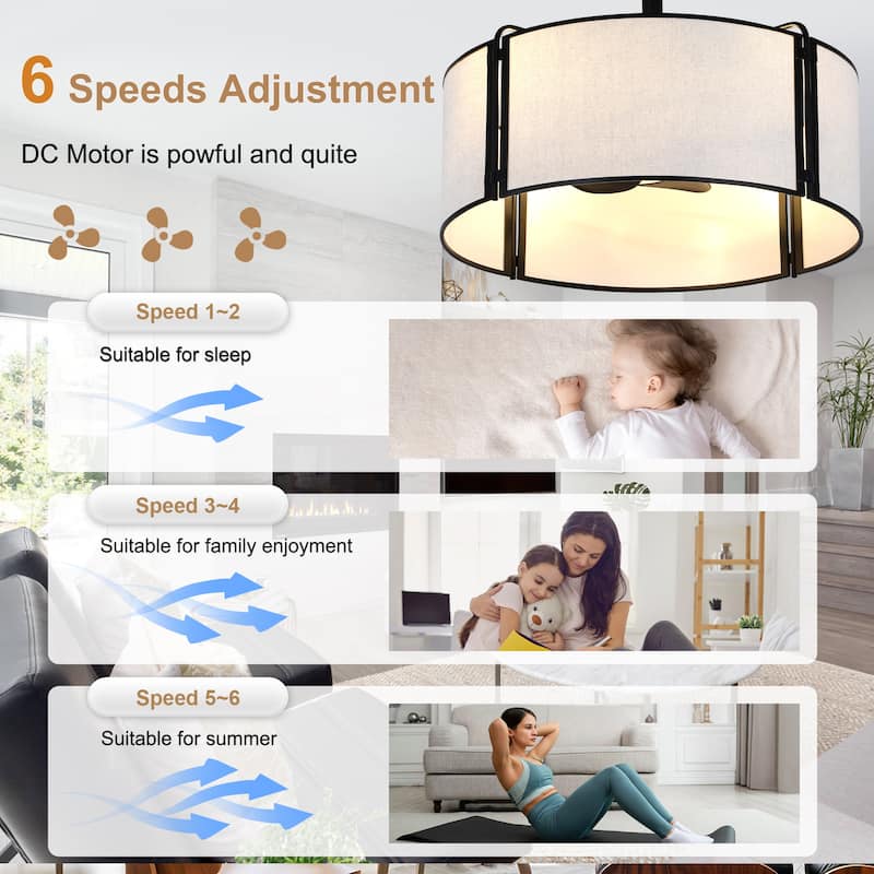 Bella Depot 19" Modern Caged Ceiling Fan with Light Kit and Remote Control 6-Speed Reversible DC Motor - 19”