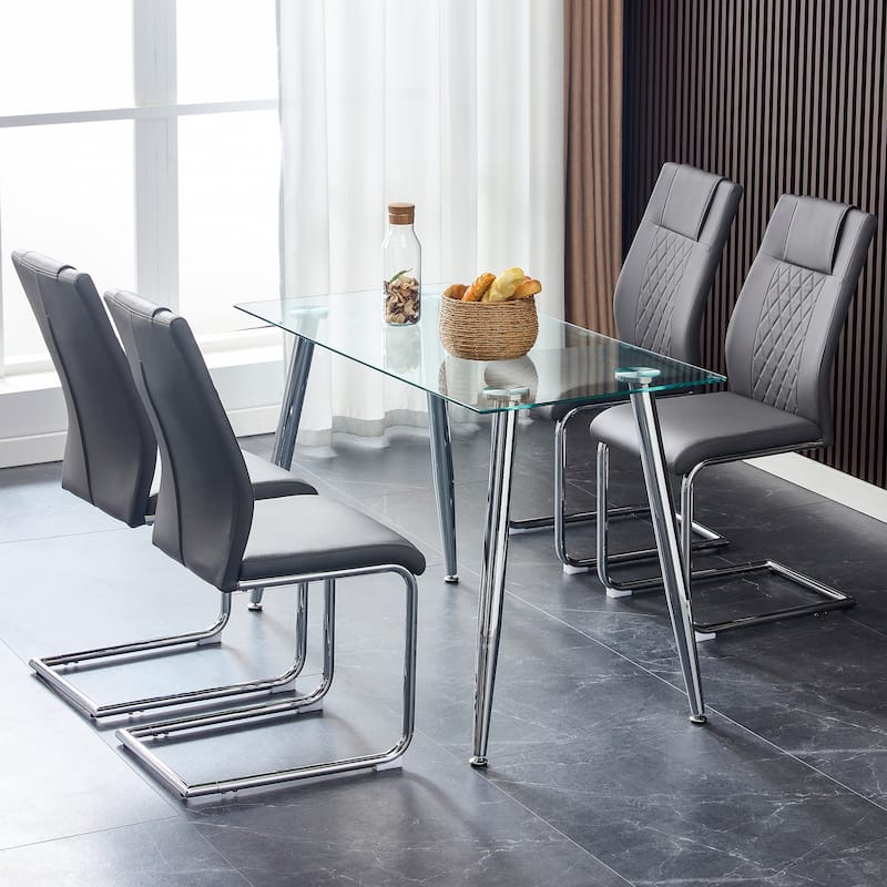 Dining Chairs Set of 4 with Faux Leather Padded Seat Upholstered Chair with Metal Legs Design for Kitchen,Living,Bedroom