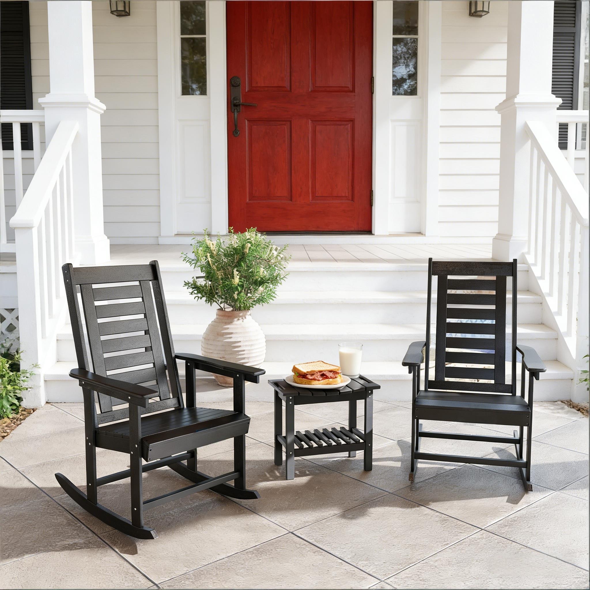 GDFStudio - Outdoor HDPE High Back Rocking Chairs ( Set of 2 )