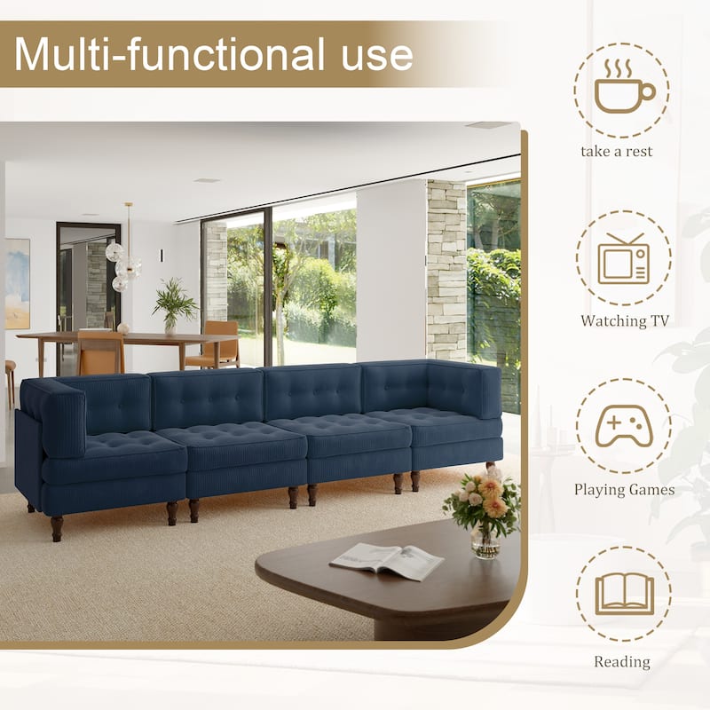 Oversized Modular Sectional Corduroy Fabric Tufted Sofa