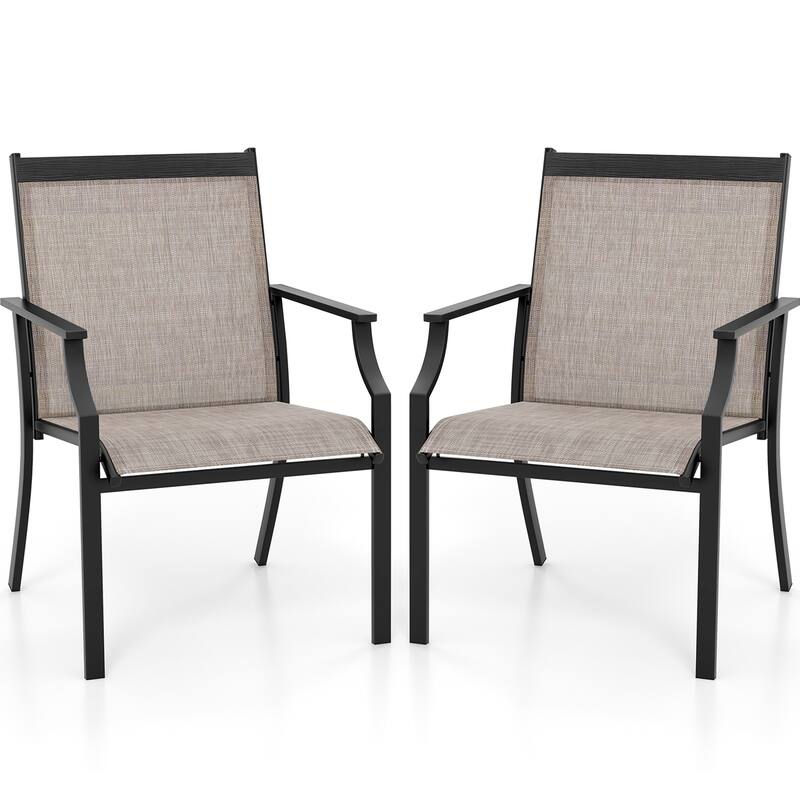 Gymax Set of 2 Patio Dining Chairs Outdoor Armchairs w/ Sturdy Metal