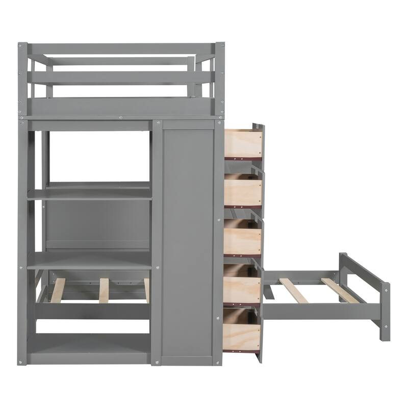 Bunk Bed with Drawers, Shelves, Desk, LED Light & USB Ports - Perfect for Limited Space