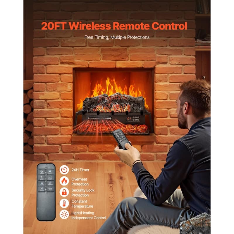 1500W Electric Log Heater with Timer and Remote Adjustable Brightness