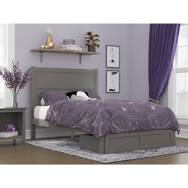 Full Size Bed with Storage Drawer - Grey Platform Bed Frame, Modern Retro Design