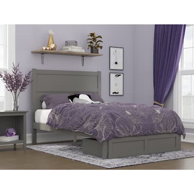 Full Size Bed with Storage Drawer - Grey Platform Bed Frame, Modern Retro Design