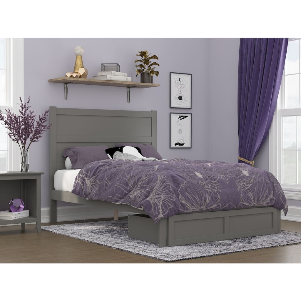 Full Size Bed with Storage Drawer - Grey Platform Bed Frame, Modern Retro Design