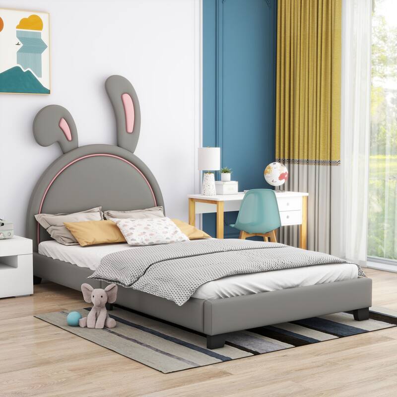Upholstered faux leather platform bed