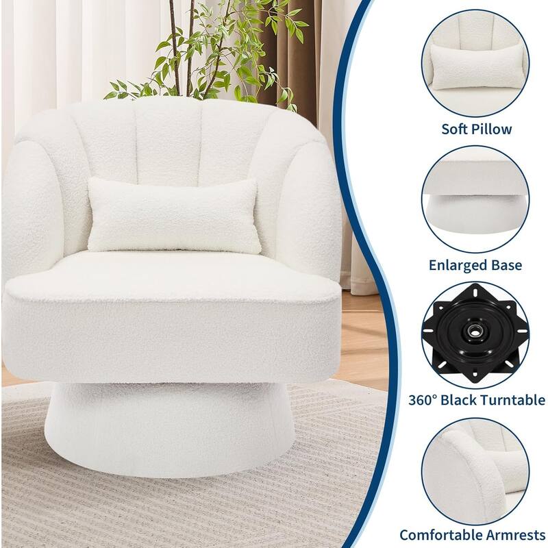 Modern Swivel Barrel Accent Chair, 360° Upholstered Armchair with Striped Backrest & Plush Padding(Set of 2)