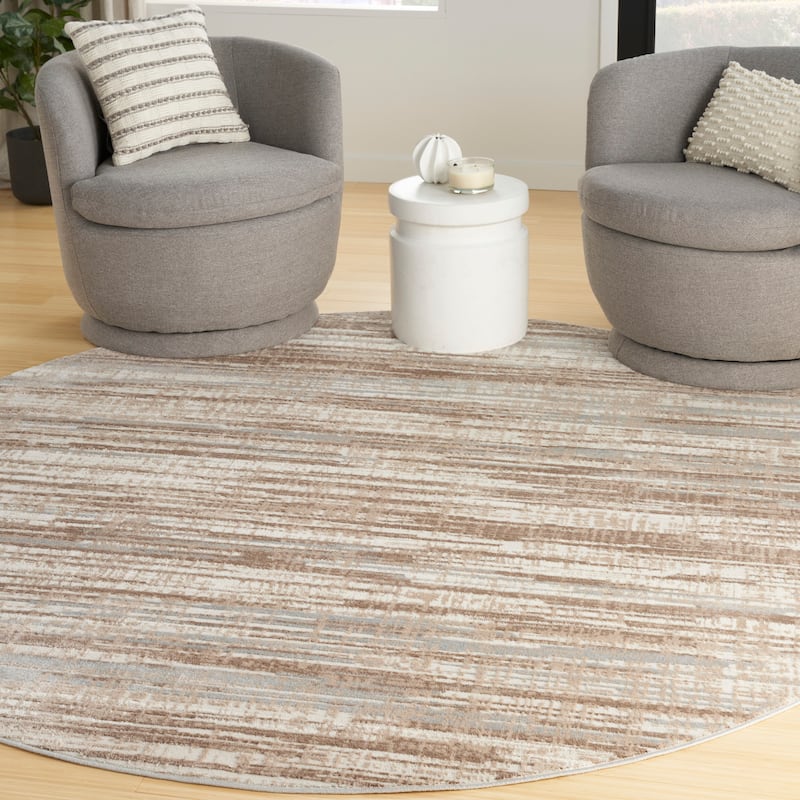 Nourison Elation Modern Abstract Stripe Area Rug - 7'10" x round - Ivory/Grey - Round