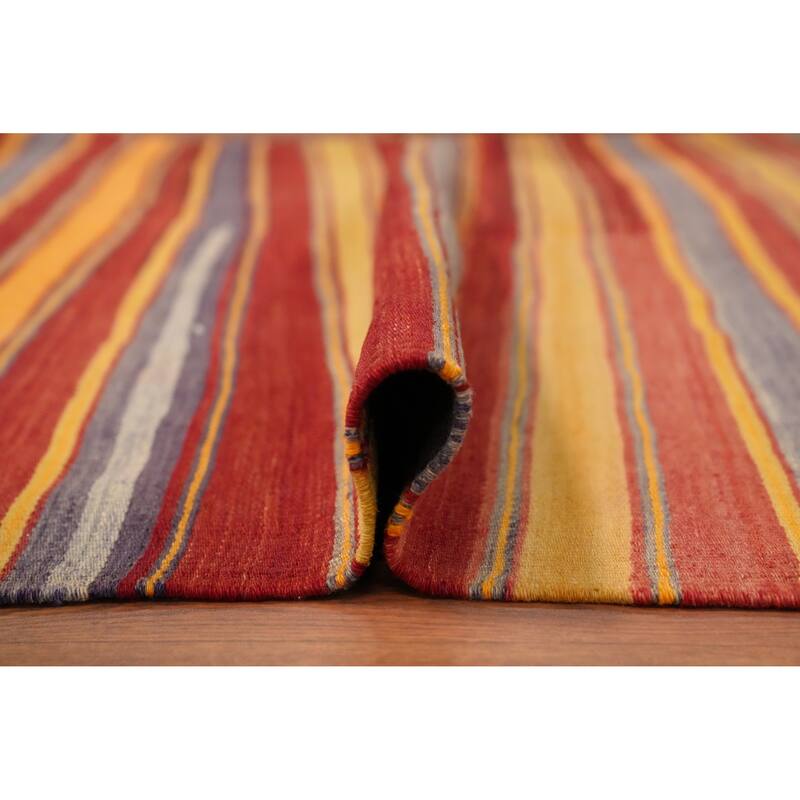 Hand Woven Oriental 100% Wool Carpet Southwestern Geometric Oranges & Rust Kilim Area Rug - 7' 7'' X 4' 6''