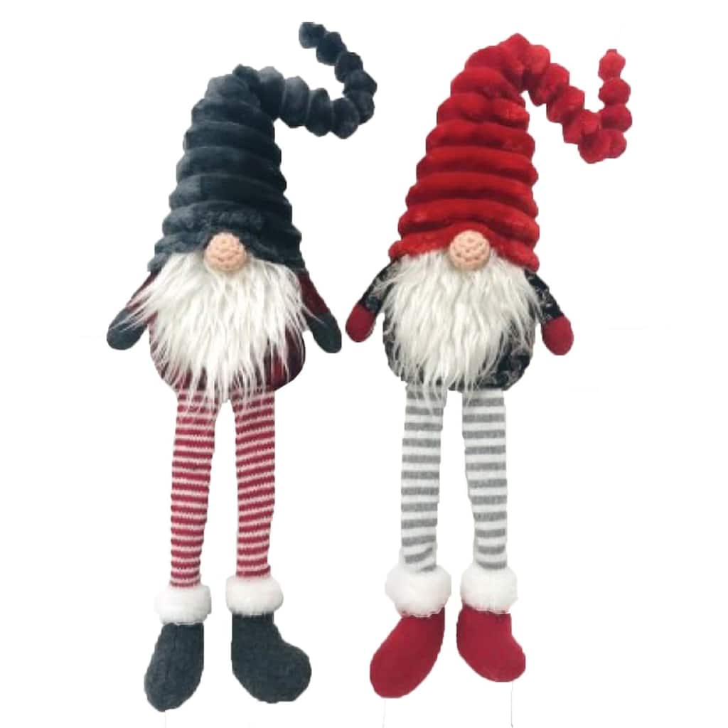 Set of 2 Striped Gnomes with Coiled Hats Christmas Figurines 16"