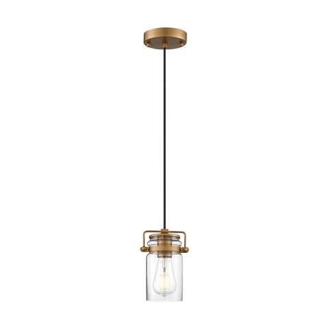 Antebellum 1-Light Mini Pendant Fixture Vintage Brass Finish with Clear Glass - N/A