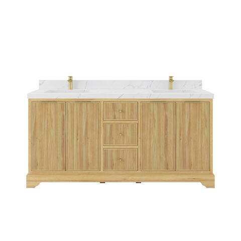 Willow Collections 72 x 22 Austin Solid Teak Wood Double Sink Bathroom Vanity with Quartz or Marble Countertop
