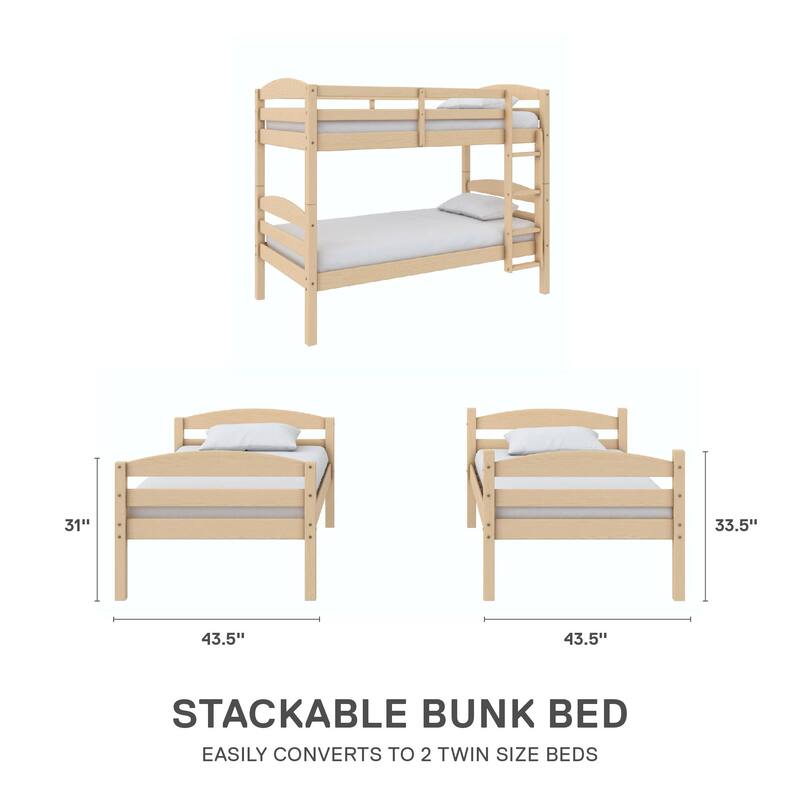 DHP Brady Solid Wood Twin-over-Twin Convertible Bunk Bed