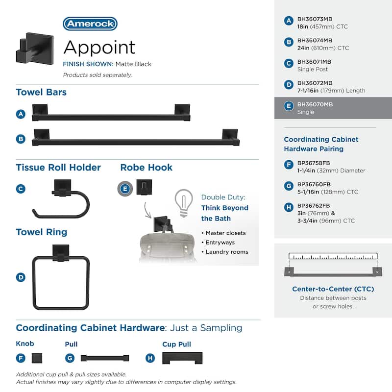 Appoint Matte Black Traditional Single Robe Hook
