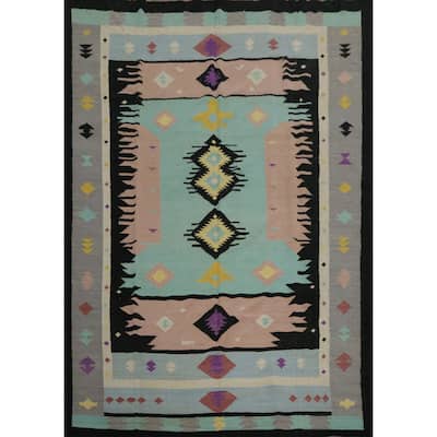 Hand Woven Oriental 100% Wool Carpet Southwestern Tribal Navy Blue & Blues Kilim Area Rug - 10' 0'' X 8' 5''