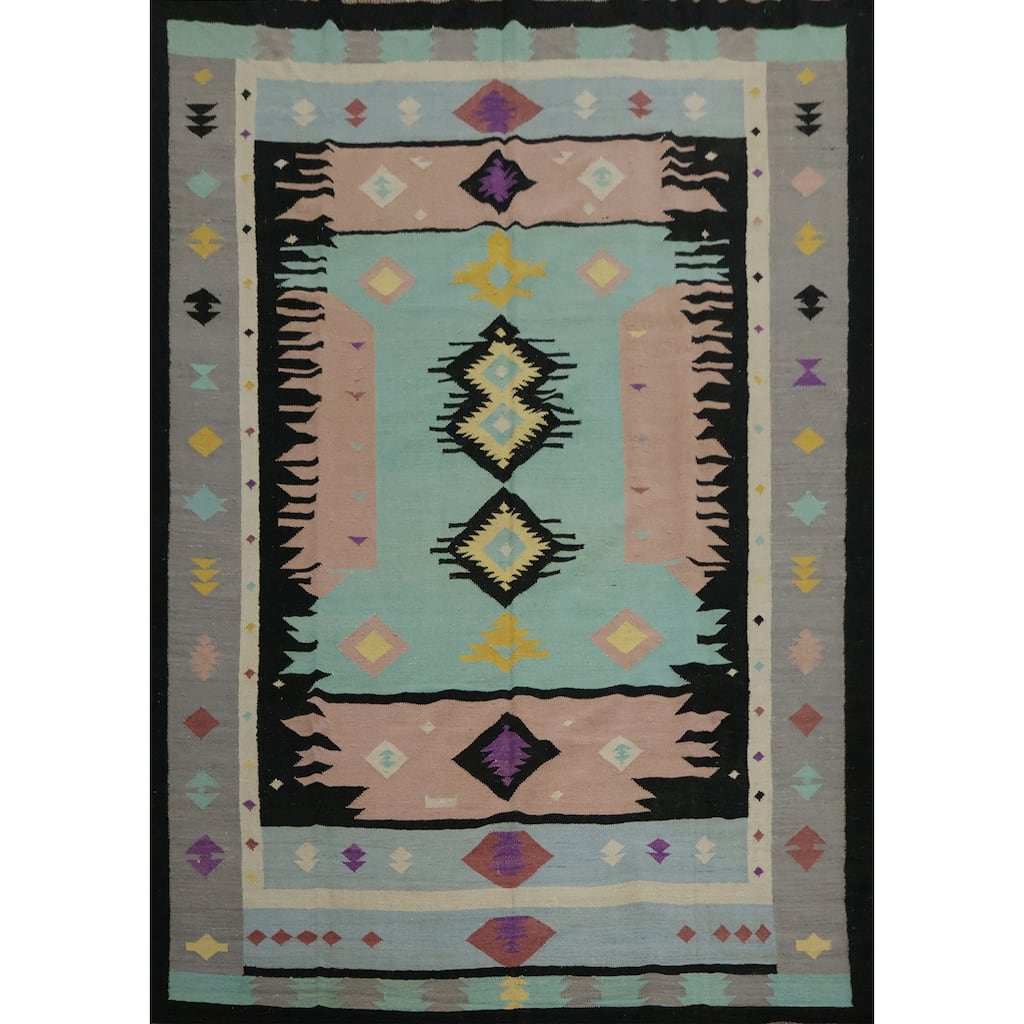 Hand Woven Oriental 100% Wool Carpet Southwestern Tribal Navy Blue & Blues Kilim Area Rug - 10' 0'' X 8' 5''