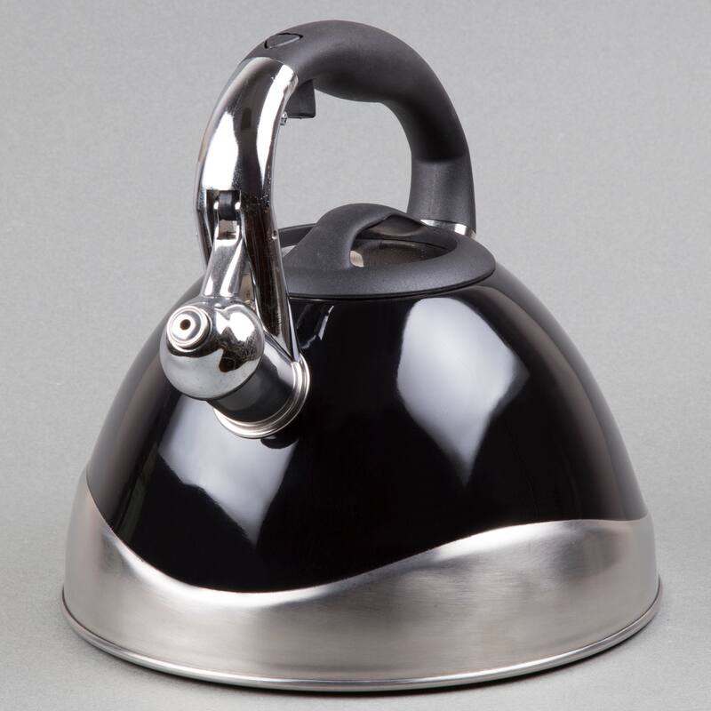 Creative Home Crescendo 3.1 Quart Stainless Steel Whistling Tea Kettle with Aluminum Capsulated Bottom, Black Color