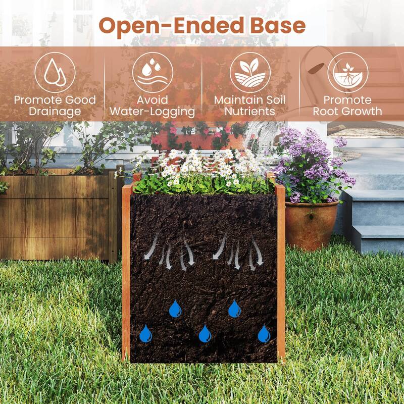 Costway 1/2 PCS Wooden Raised Garden Bed Elevated Patio Yard Planter