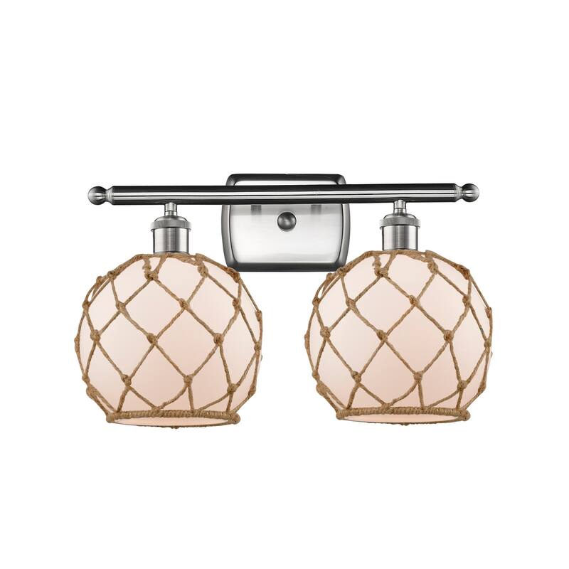 Innovations Lighting Farmhouse Rope 2 Light 16" Wide Bathroom Vanity - Brushed Satin Nickel / White / Black