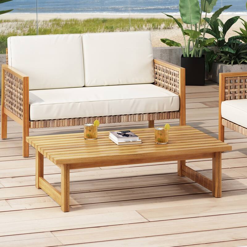 Nova Outdoor Acacia Wood Coffee Table by Christopher Knight Home - 41.75" W x 26.00" D x 11.75" H - Teak Finish