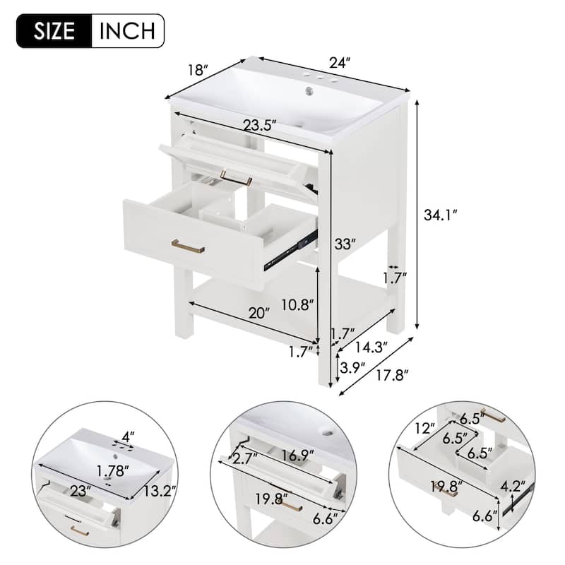24'' Bathroom Vanity with Top Single Sink with 2 Drawers