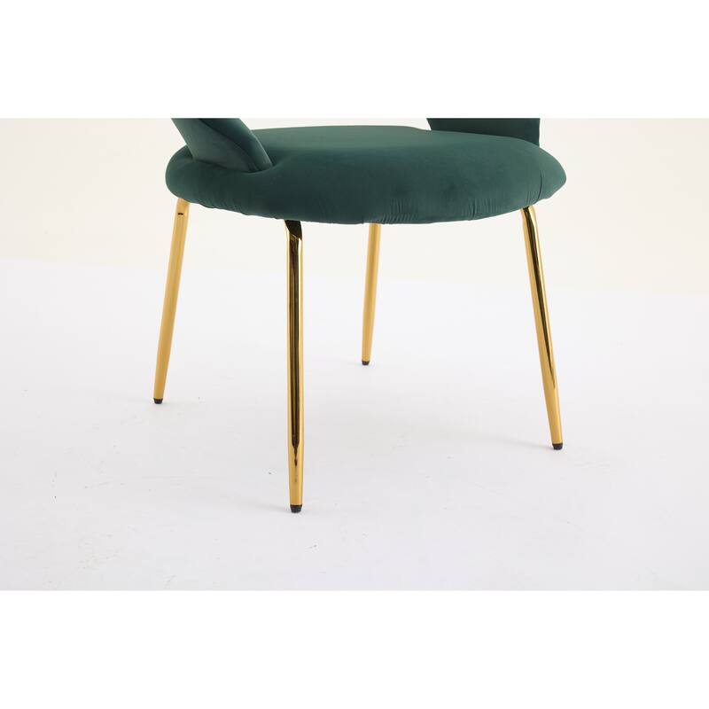 Set of 1 Dining Chairs With Curved Backrest and Golden Metal Legs
