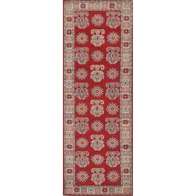 Geometric Kazak Runner Rug Hand-Knotted Traditional Wool Carpet - 2'8" x 9'4"