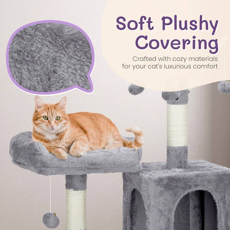 57-inch Light Grey Cat Tree with Padded Platform Bed