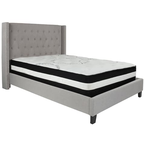 81" Light Gray Fabric Full Size Tufted Upholstered Platform Bed with Pocket Spring Mattress