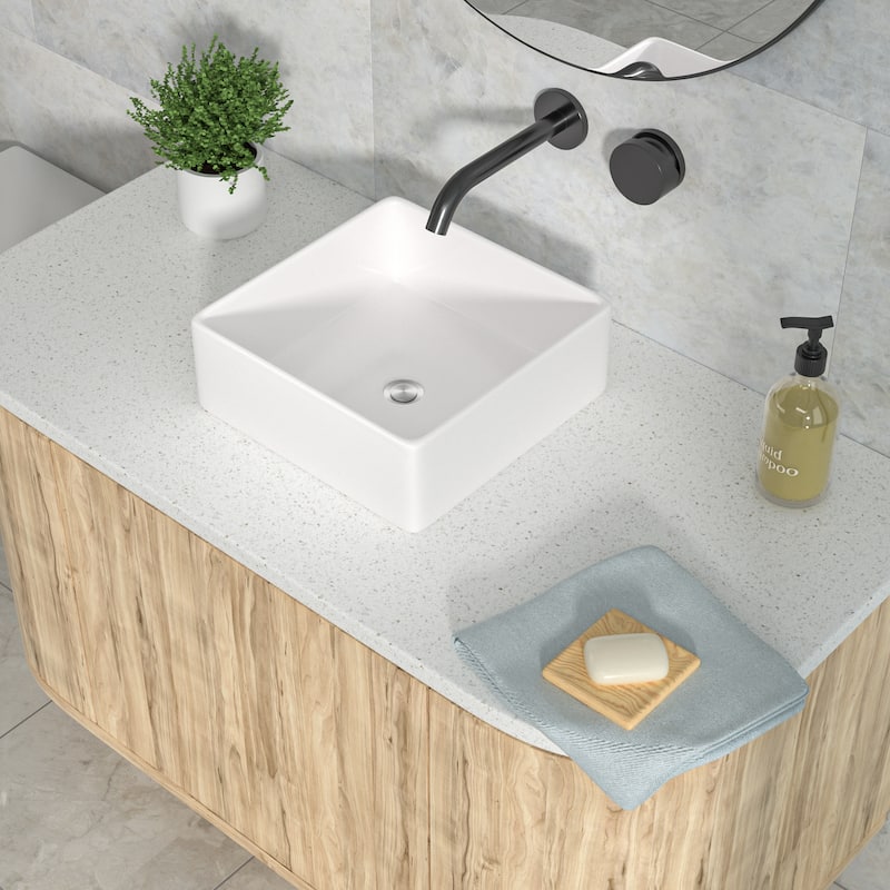 15 Inch Vessel Sink Square White Ceramic Bathroom Sink