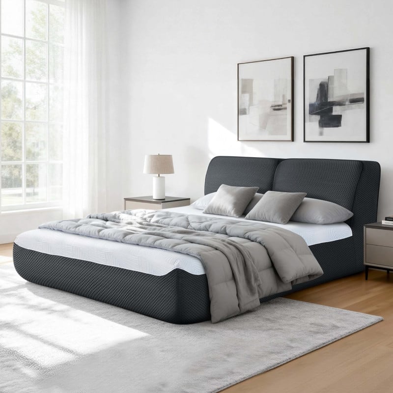 Spruce & Spring Modern All-in-One Queen Upholstered Bed, No-Assembly Foam Bed for Small Spaces